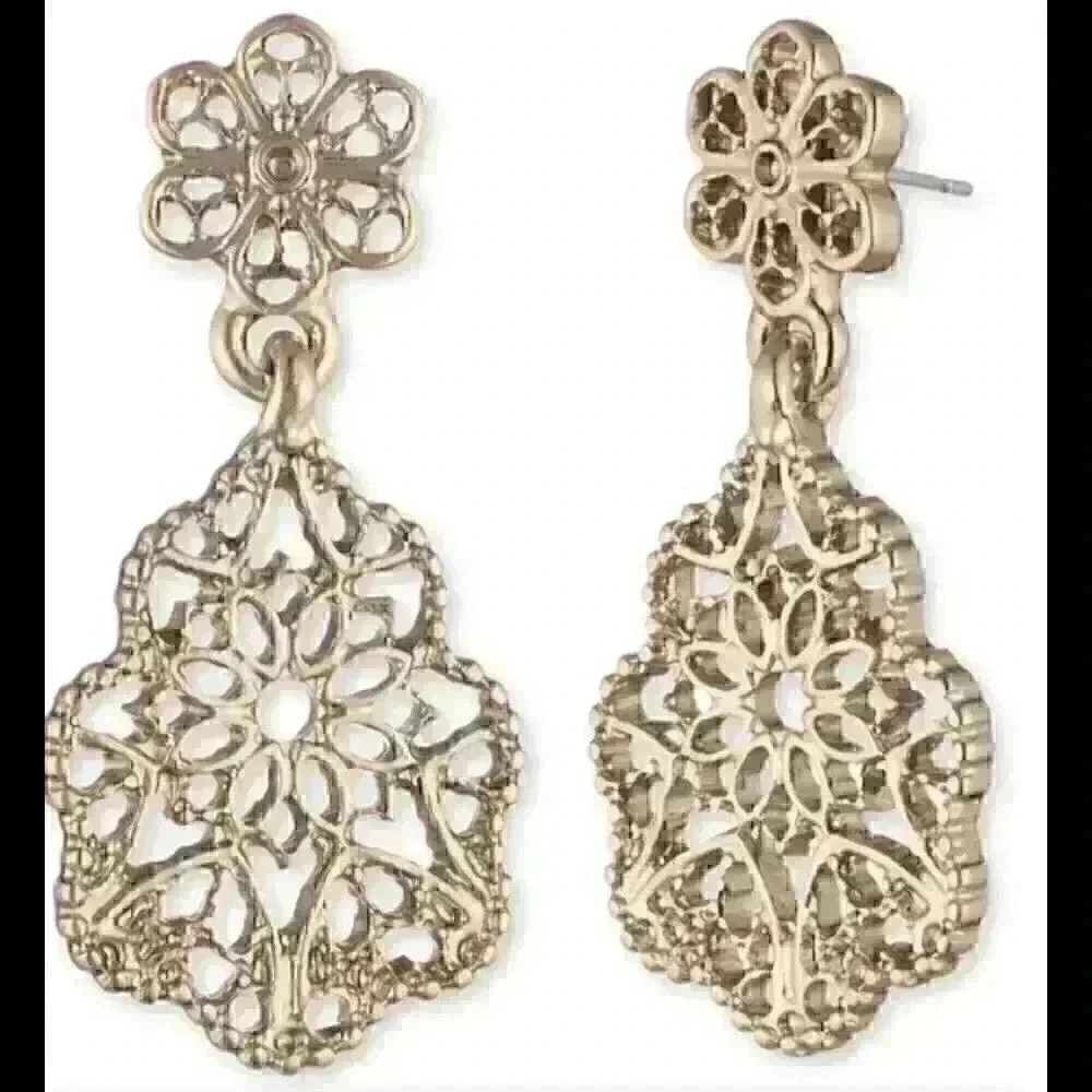 Marchesa Small Gold Tone filagree drop earrings
